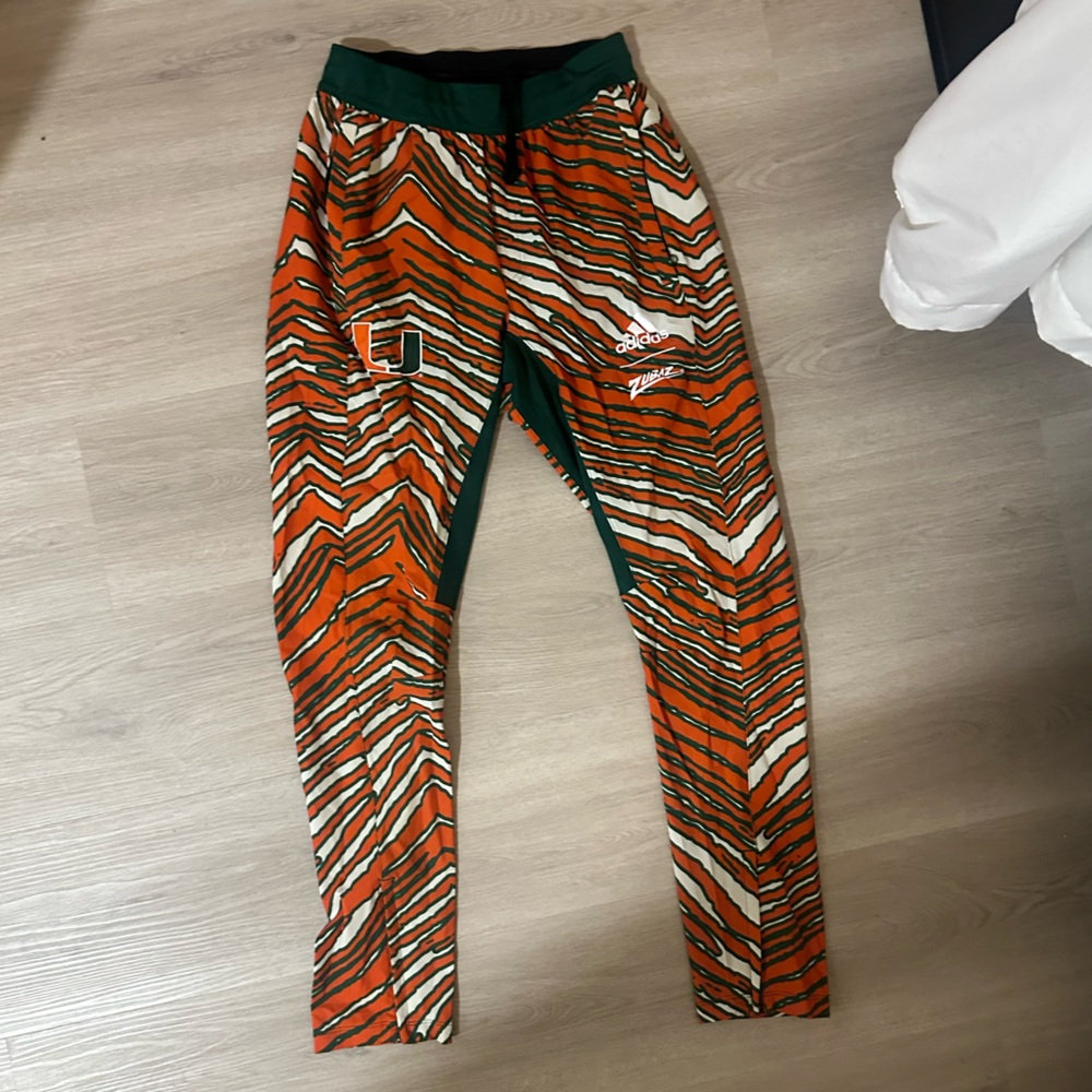 NWOT ADIDAS x Zubaz Miami Hurricanes Retro Training Pants Mens XS/Womens S